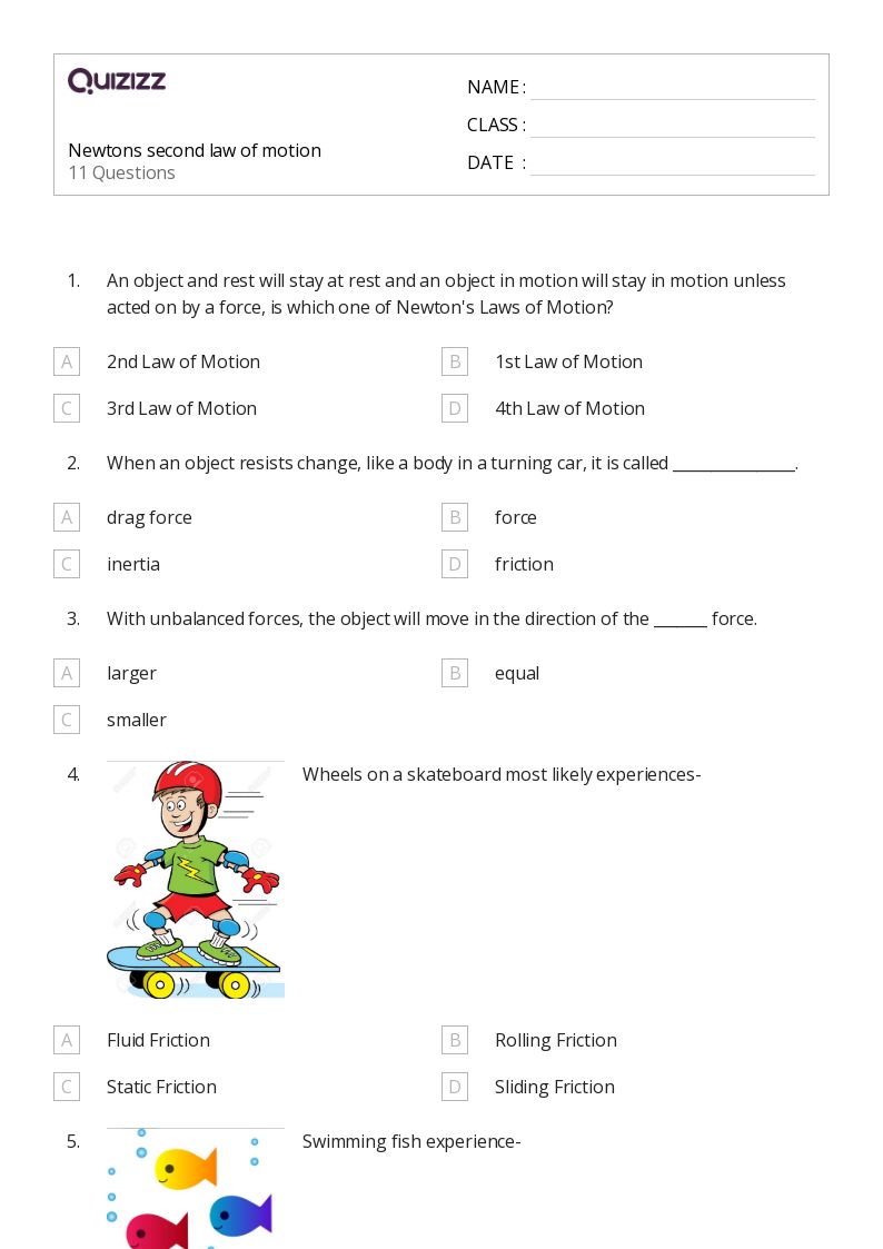 Newton S Second Law Of Motion Worksheet Answers Thekidsworksheet