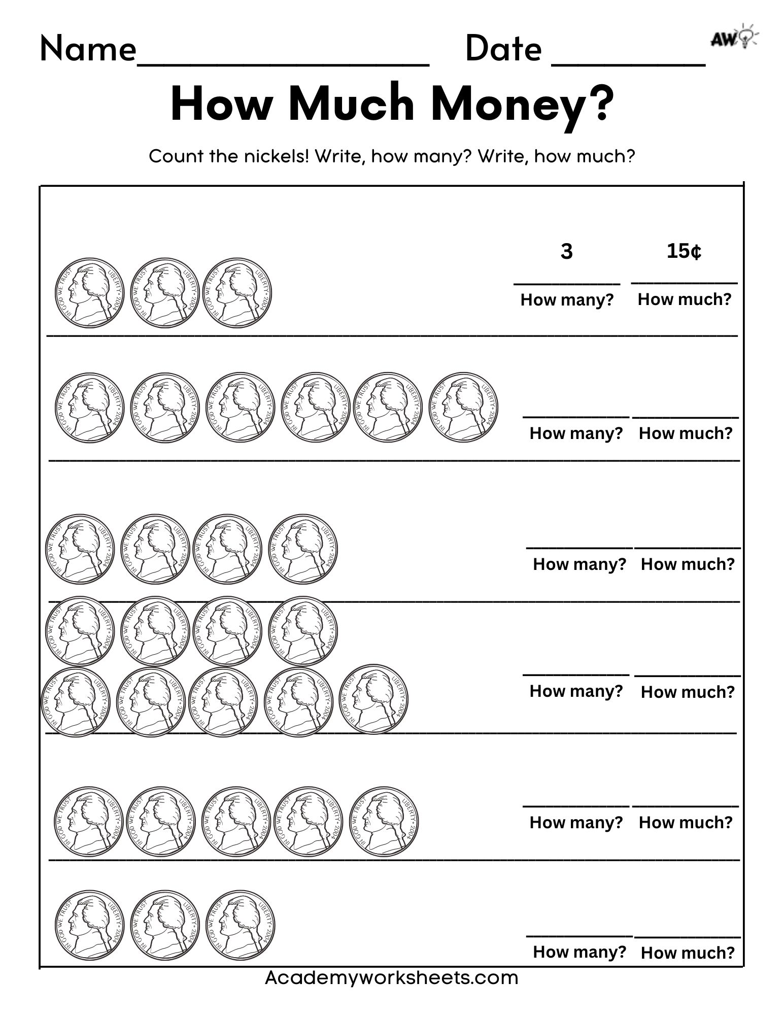 5 Fun Worksheets for Teaching Nickels and Pennies