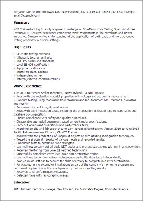 Non Destructive Testing Job Description