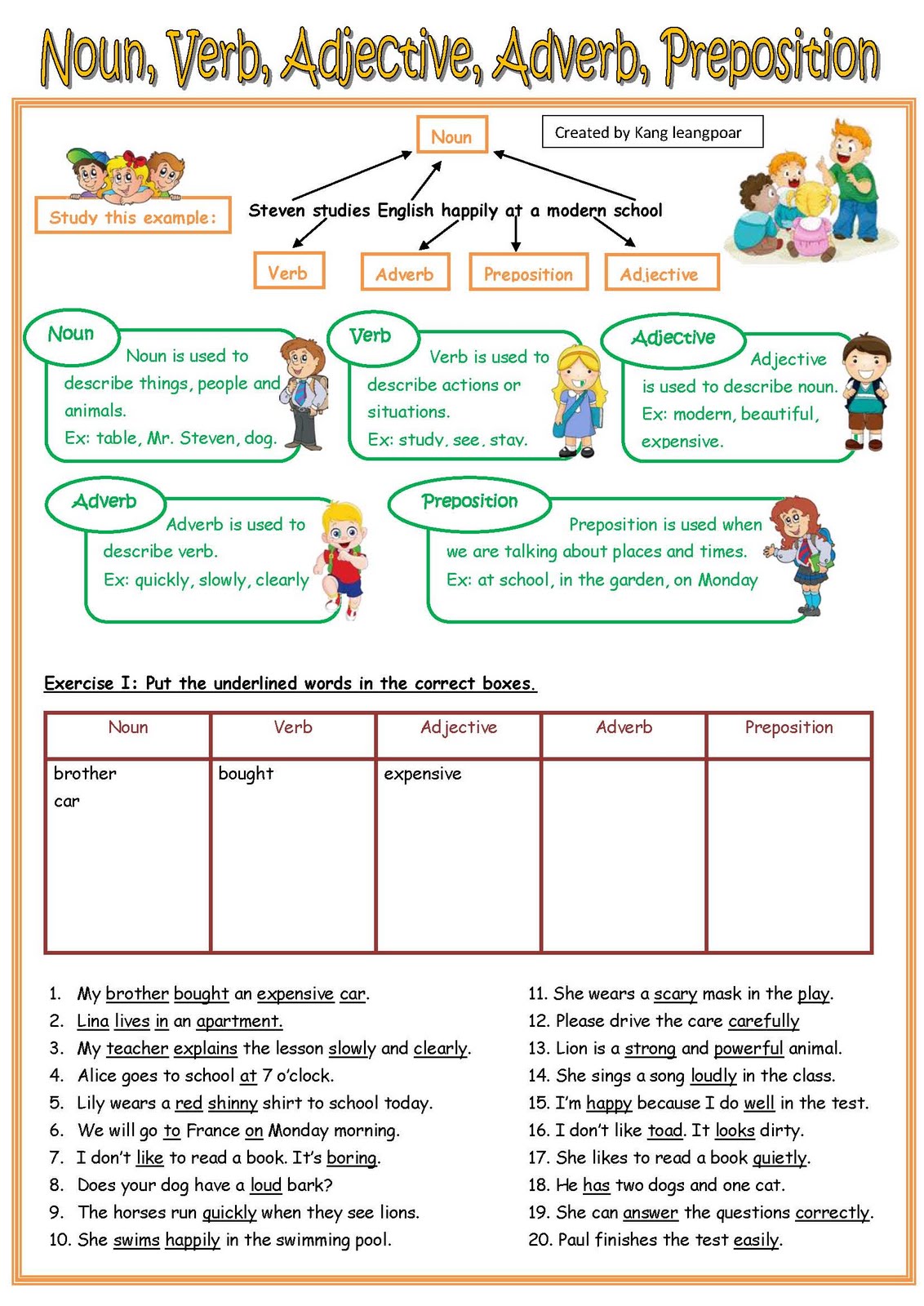 Noun Verb Adjective Adverb Worksheet for Enhanced Grammar Skills