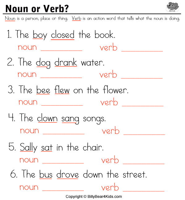 Noun Verb Adjective Worksheet Onlineworksheet My Id