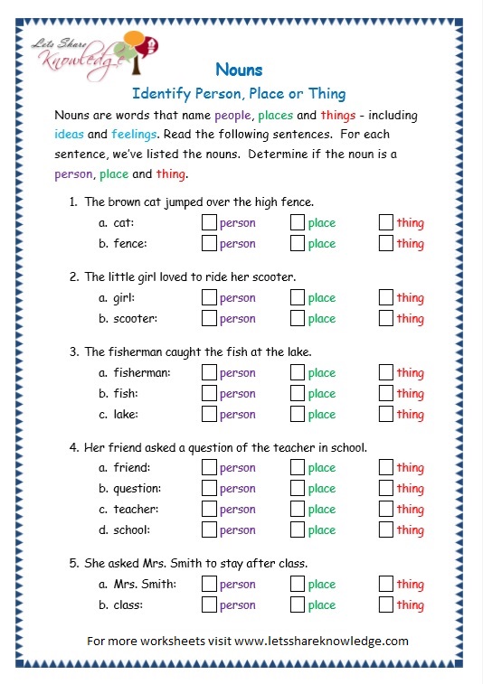 Fun Nouns Worksheet for Third Graders