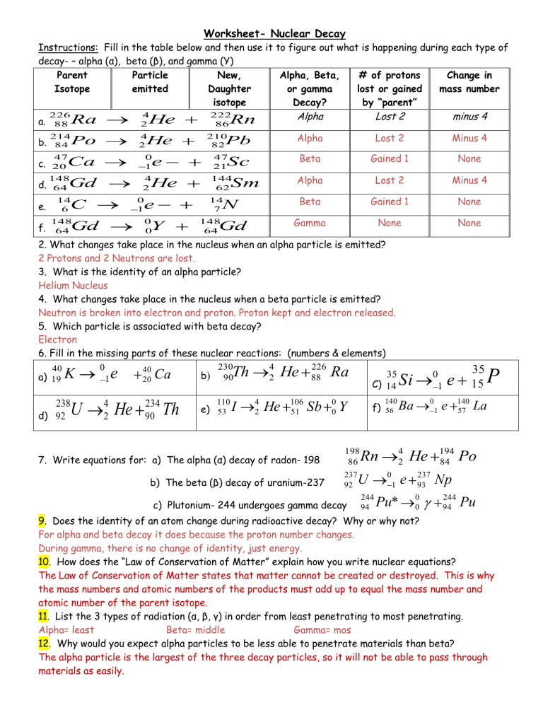 Nuclear Decay Worksheet Math Worksheets Grade 4