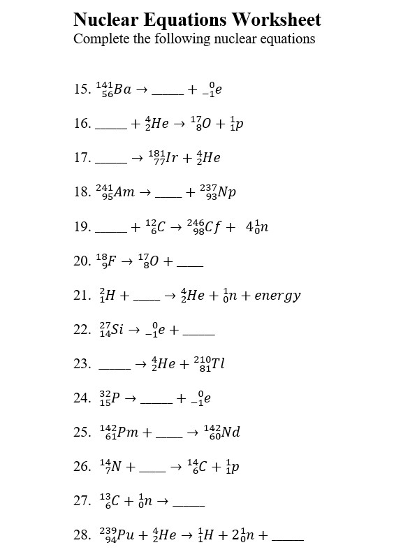 Nuclear Equations Worksheet Key Askworksheet