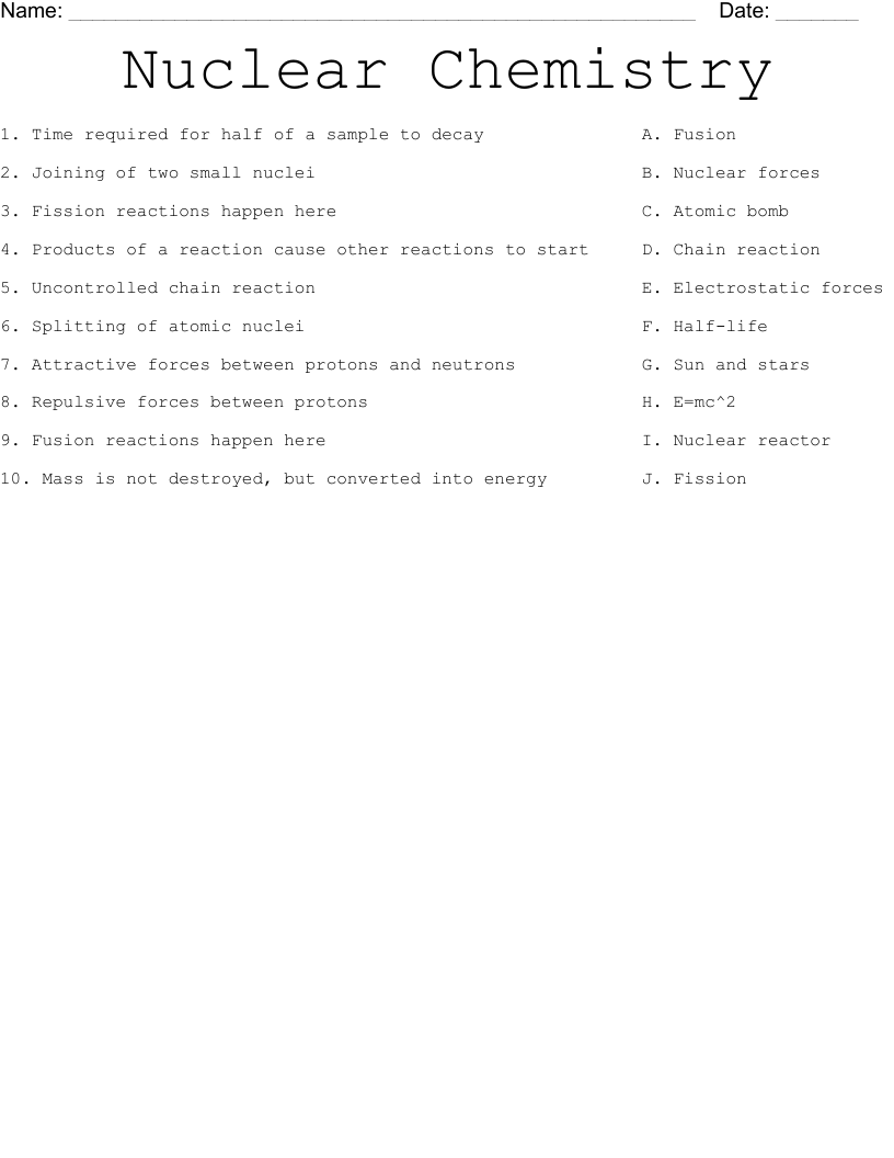 Nuclear Symbol Chemistry Worksheet