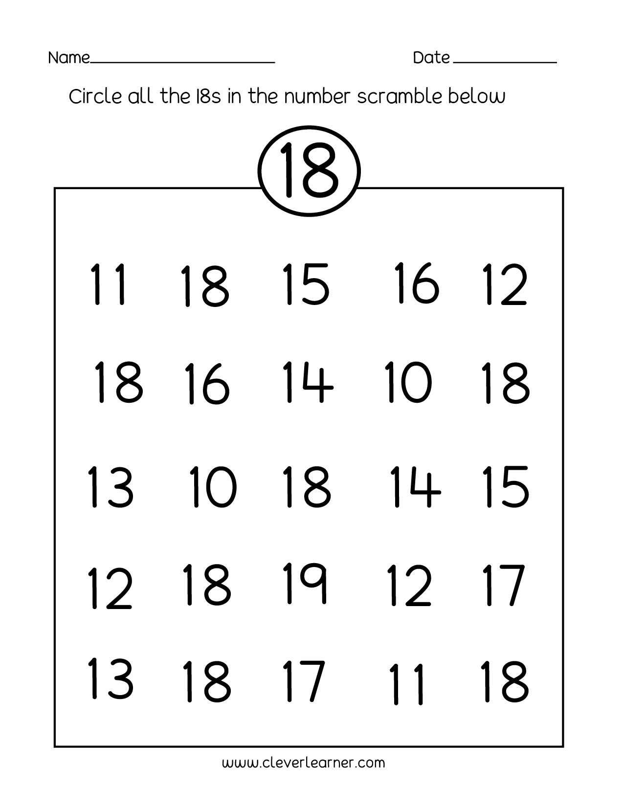 Number 18 Worksheet for Kids - Fun Learning Activities