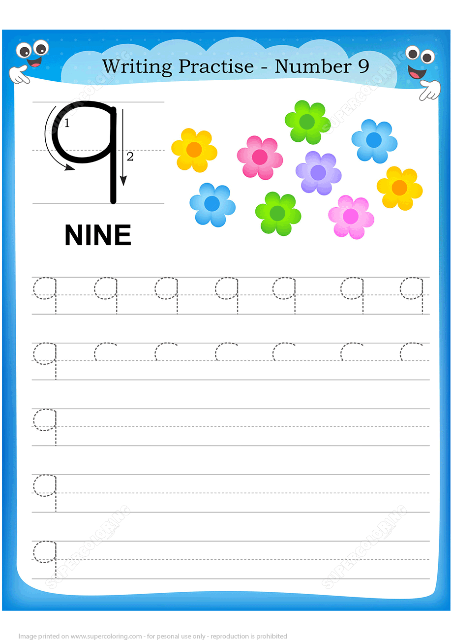 Number 9 Handwriting Practice Worksheet Free Printable Puzzle Games