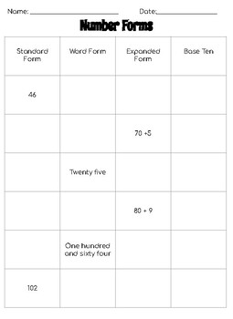 Number Forms Worksheet By Two Whisks One Teacher Tpt