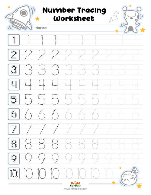 Number Tracing Worksheets 1 10