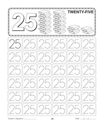 Number Writing 25 Printable Coloring Worksheet