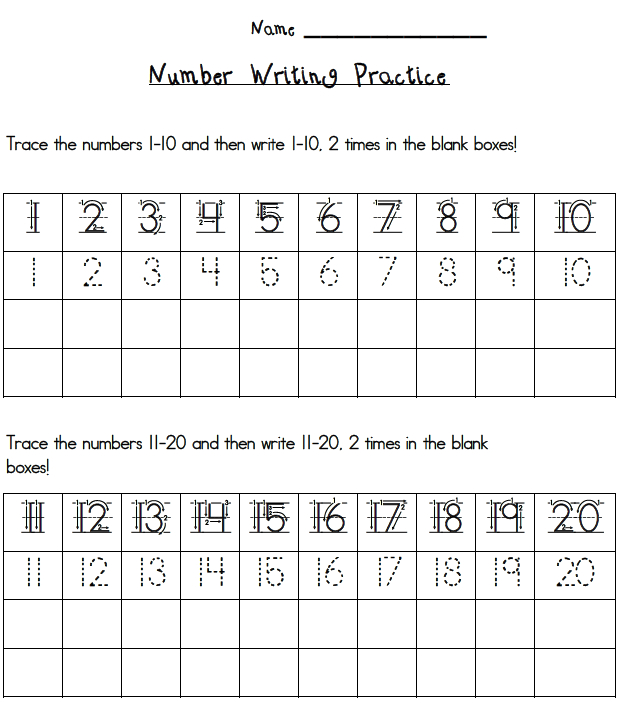 Number Writing Practice 1 20 Free