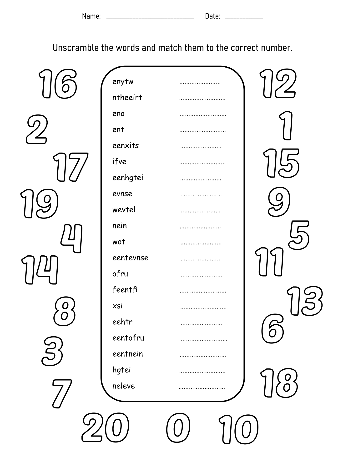 Numbers 1 20 Worksheets Pdf