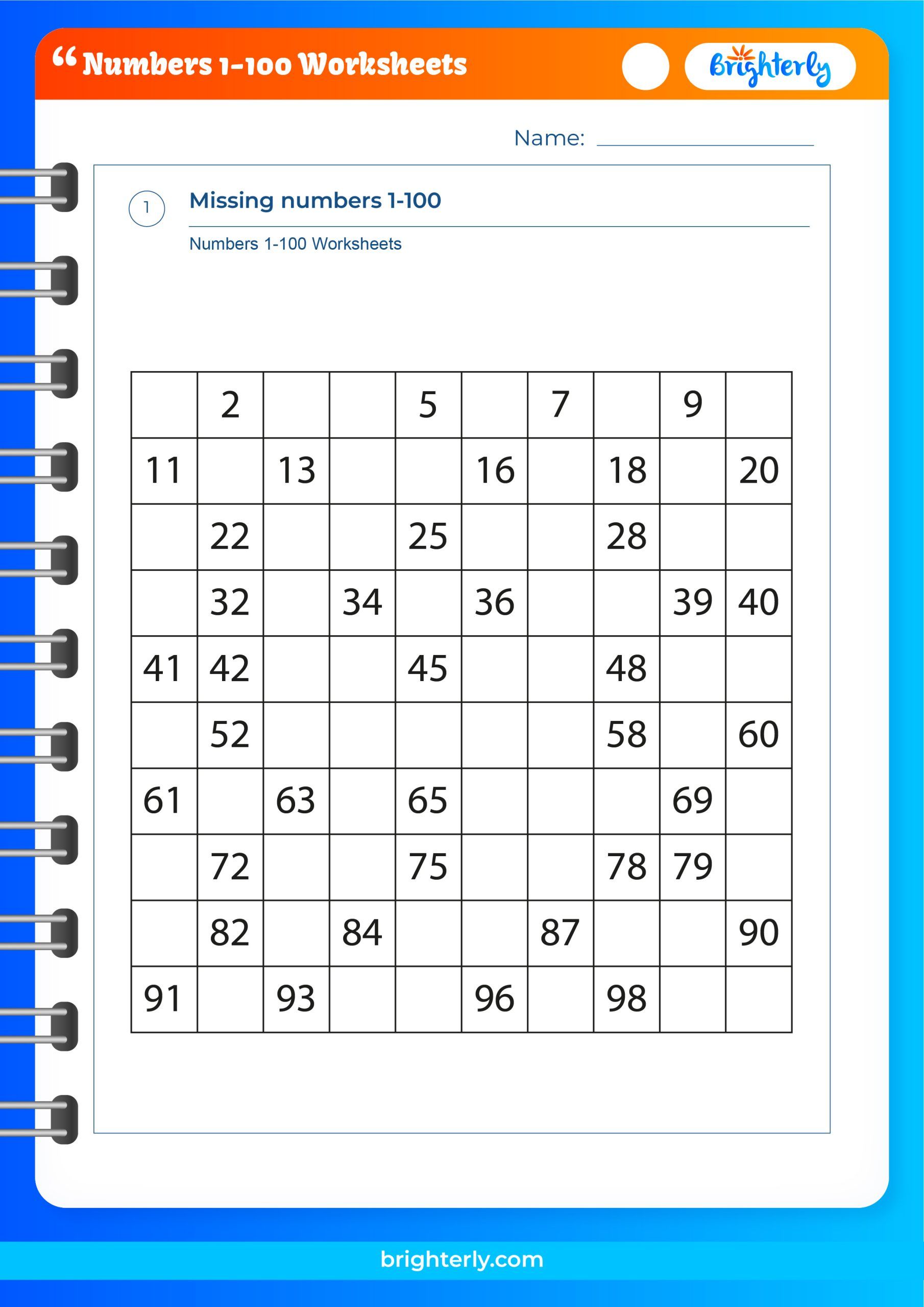 Numbers 1 To 100 Worksheets