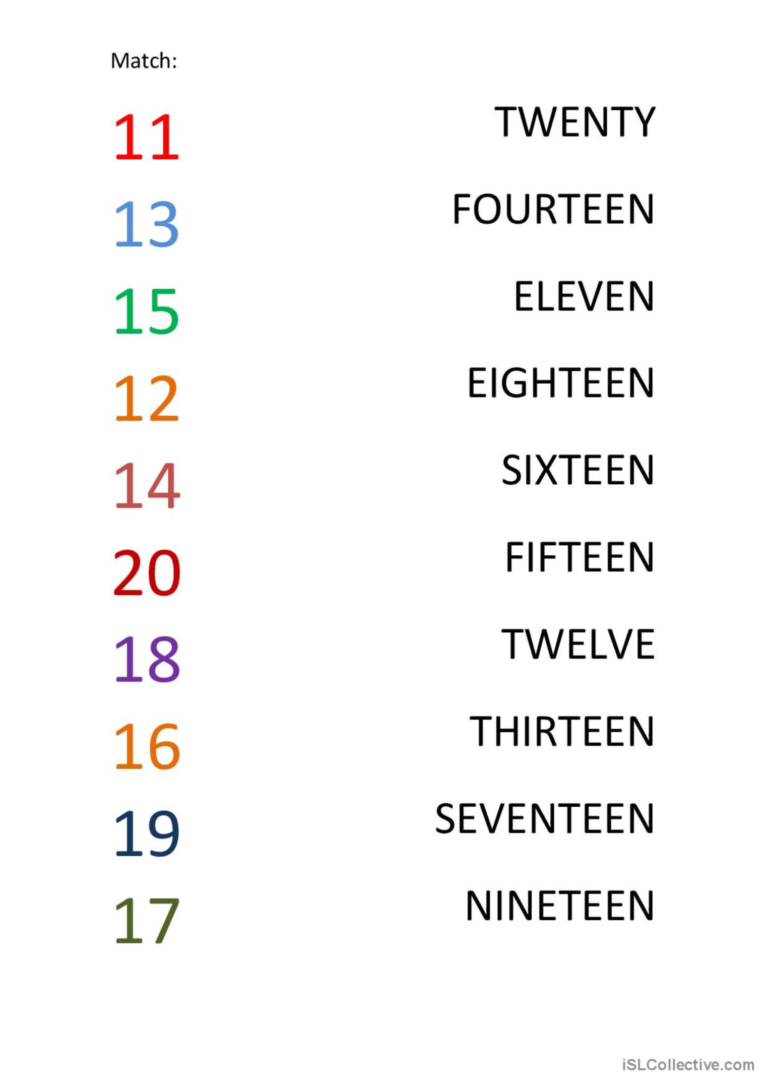 Numbers From 11 20 Esl Worksheet By Havva Kizmaz