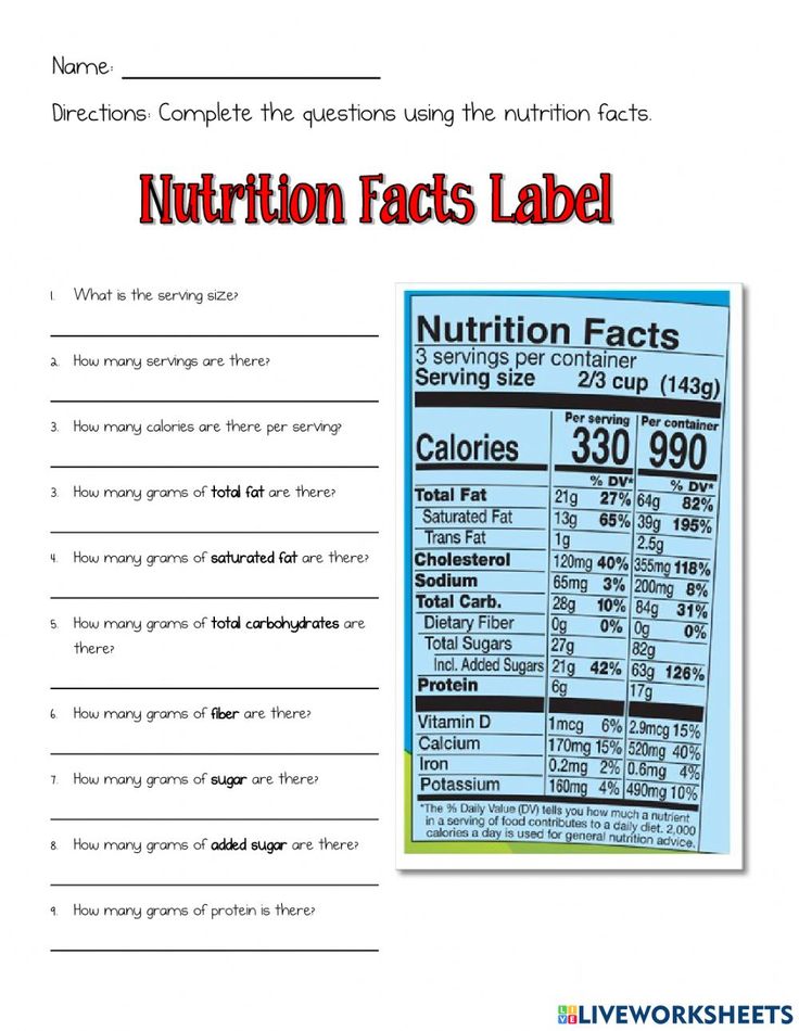 Nutrition Label Worksheet Answers Nutrition Facts Label Reading Food