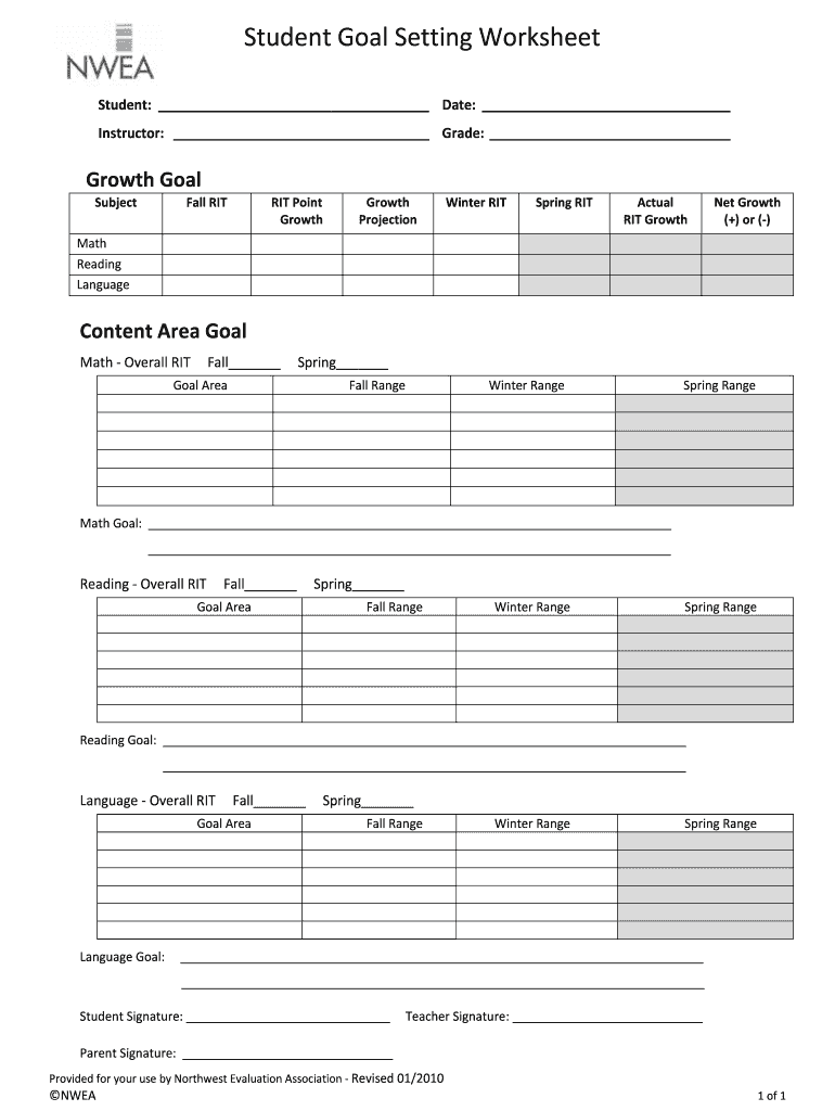 Nwea Map Goal Setting Sheets Growth Mindset Goal Setting Sheet