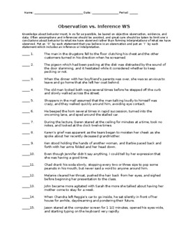 Observation Vs Inference Worksheet With Key By Jody Ericksen Tpt