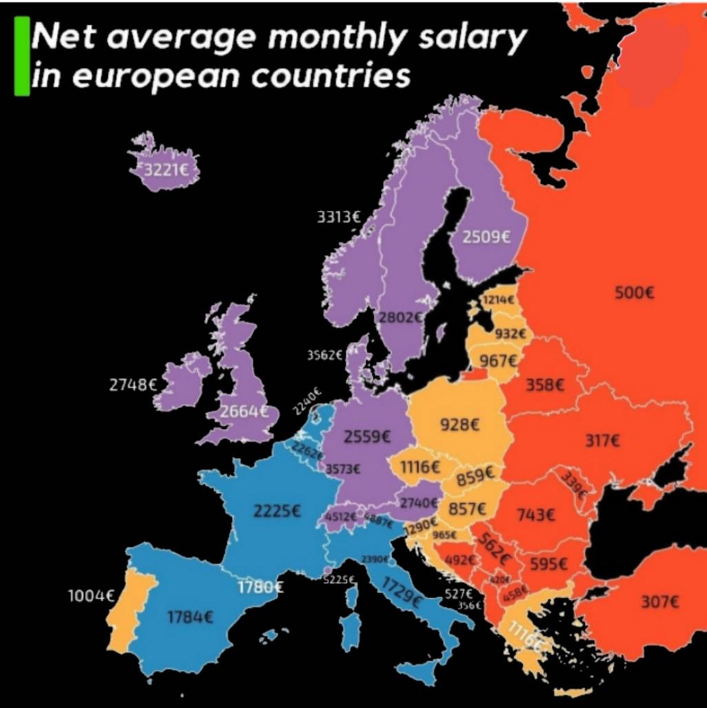 Oc Countries By Net Monthly Average Salary R Dataisbeautiful