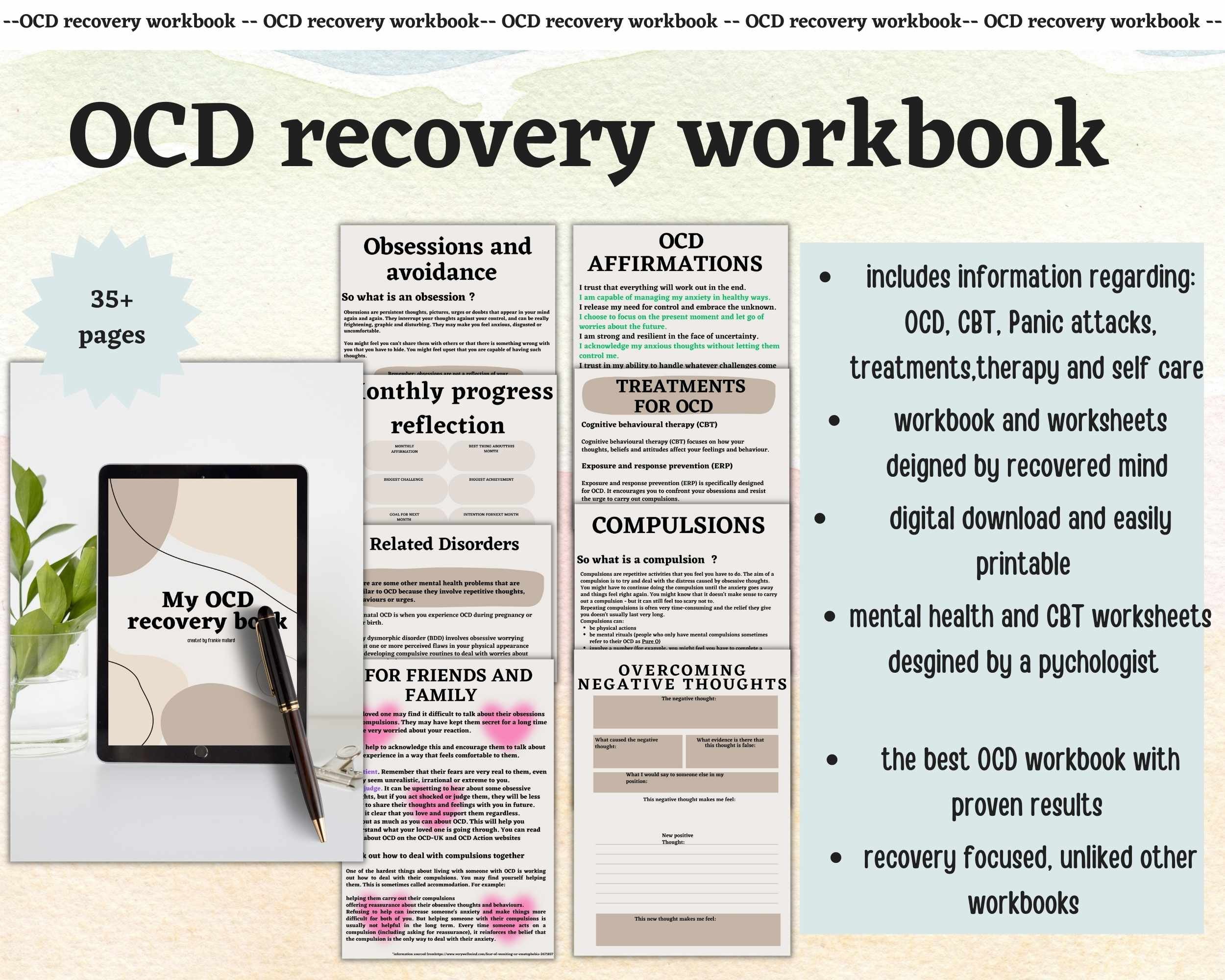 Ocd Recovery Ocd Help Workbook Cbt Printable Ocd Worksheets Ocd Help