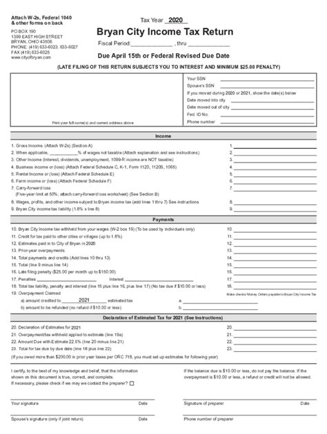 Oh Income Tax Return Bryan City 2018 2022 Fill And Sign Printable Template Online Us Legal