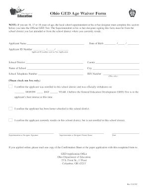 Ohio Ged Age Waiver Form Fill And Sign Printable Template Online