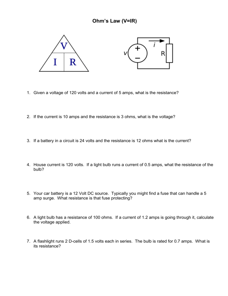 Ohm S Law Worksheet Science 7Th Grade