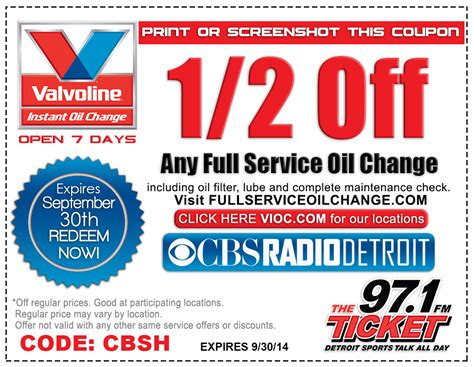 Oil Change Coupons Special Offers Valvoline Instant Oil Change