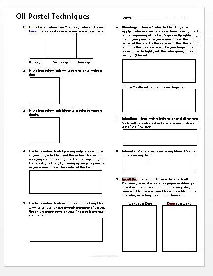 Oil Pastel Technique Worksheet By The Soulful Heart Tpt