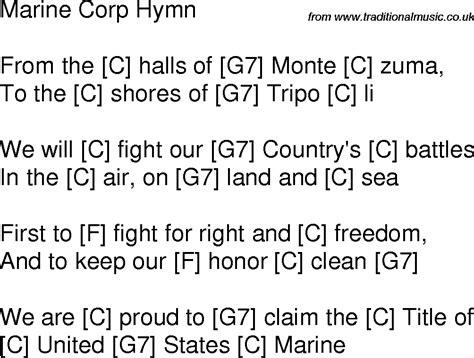 Old Time Song Lyrics With Guitar Chords For Marine Corp Hymn C Songs Hymn Song Lyrics