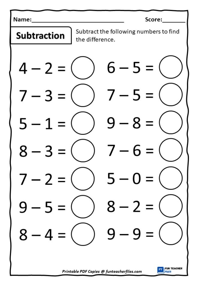 5 Fun One-Digit Subtraction Worksheets for Kids