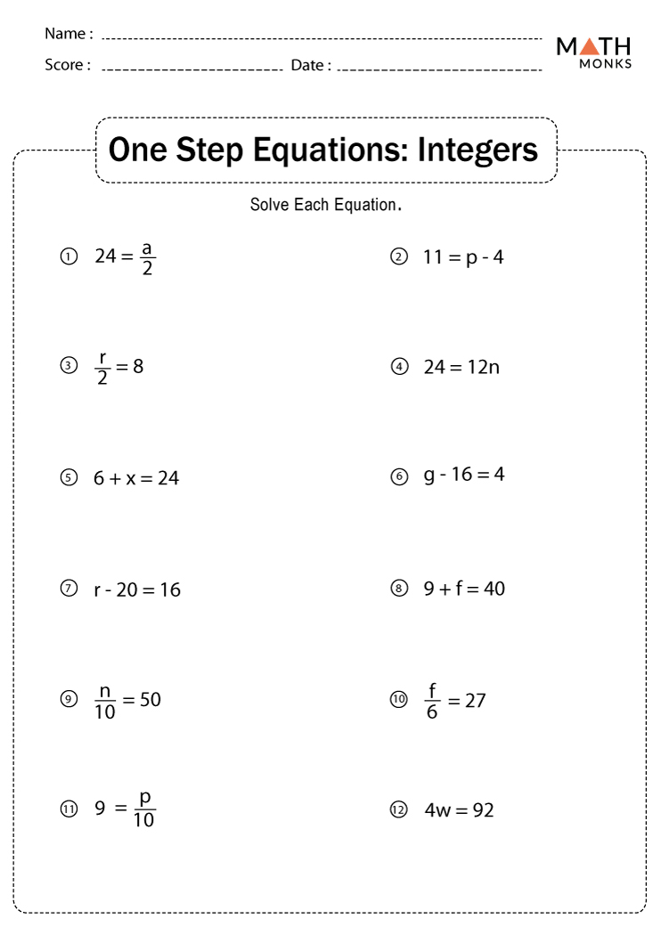 Master One Step Equations: Free Worksheets