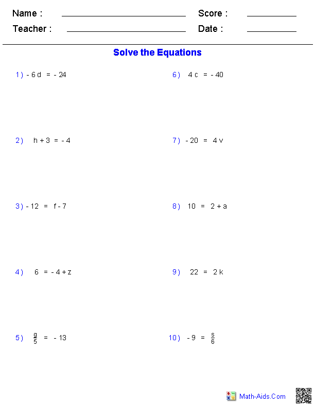 One Step Equations Worksheet: Free Printable for Instant Learning