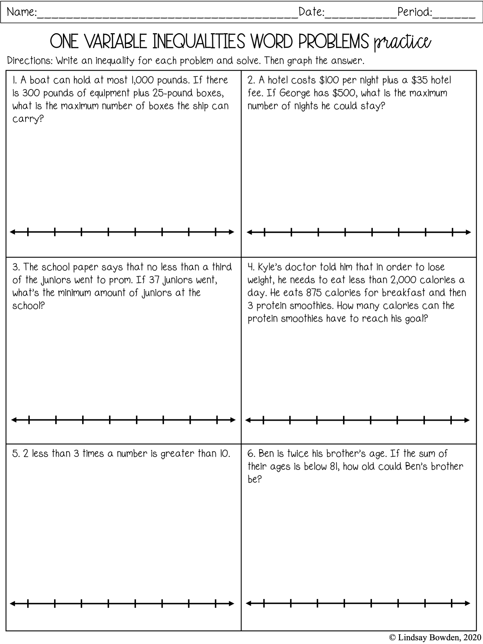 One Step Inequality Worksheets Printable Online Answers Examples