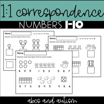 One To One Correspondence Counting Worksheets Visuals Numbers 1 10