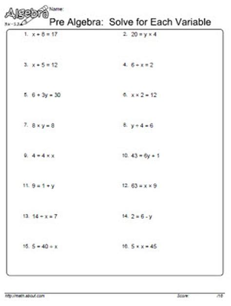 One Variable Equations Worksheet Pdf