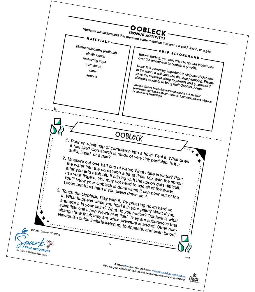 Oobleck States Of Matter Science Free Activity Carson Dellosa