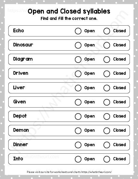 Open And Closed Syllables Worksheet Pdf