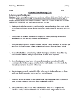 Operant Conditioning Worksheet With Answer Key And Study Guide Tpt