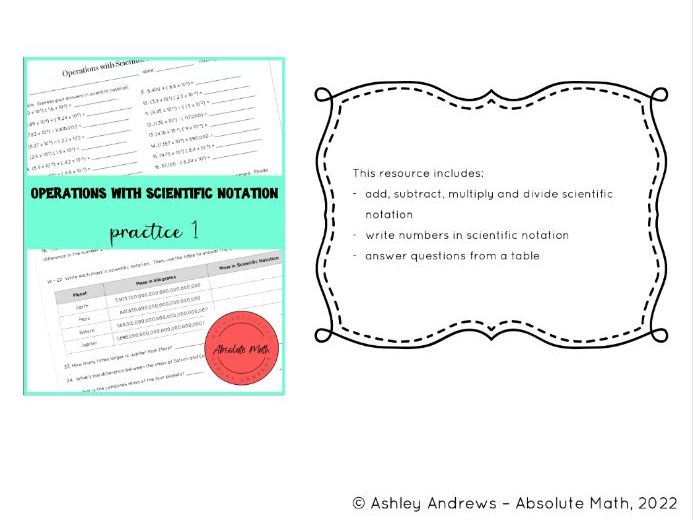 Operations With Scientific Notation Practice 1 Teaching Resources