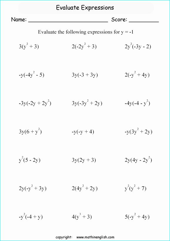 Order Of Operations And Evaluating Expressions Worksheets