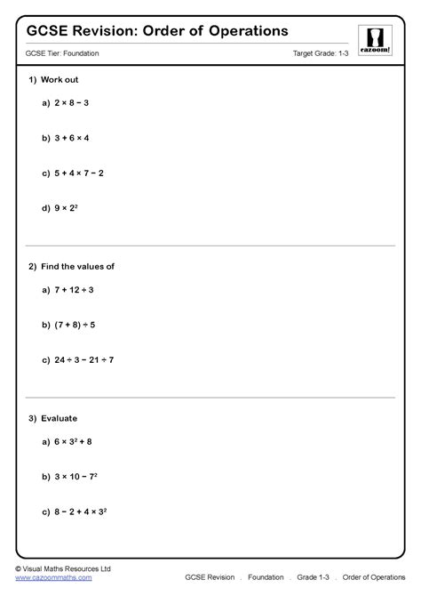 Order Of Operations Gcse Questions Gcse Revision Questions