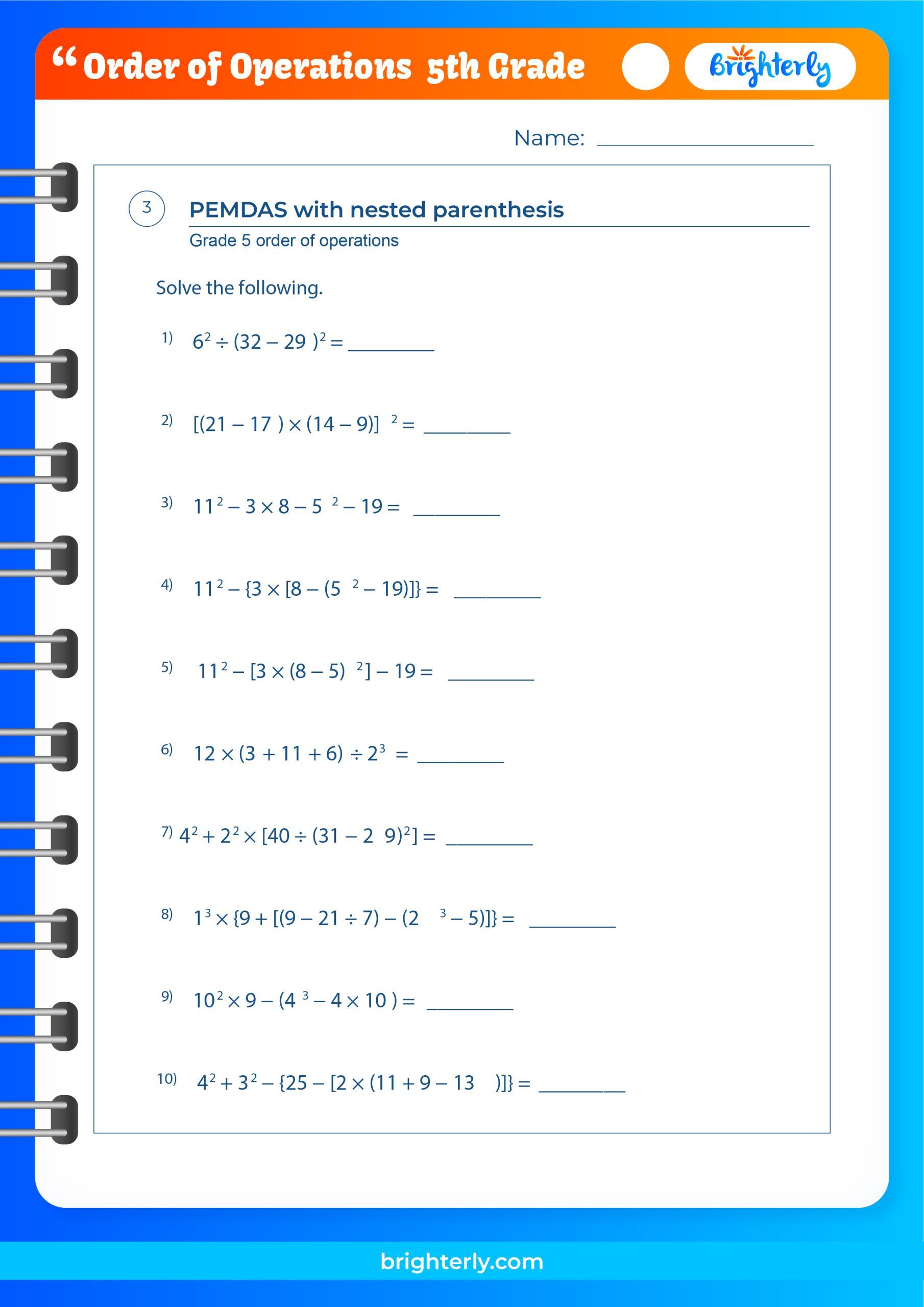 Order Of Operations Grade 5 Worksheets Trealtor Order Of Operations