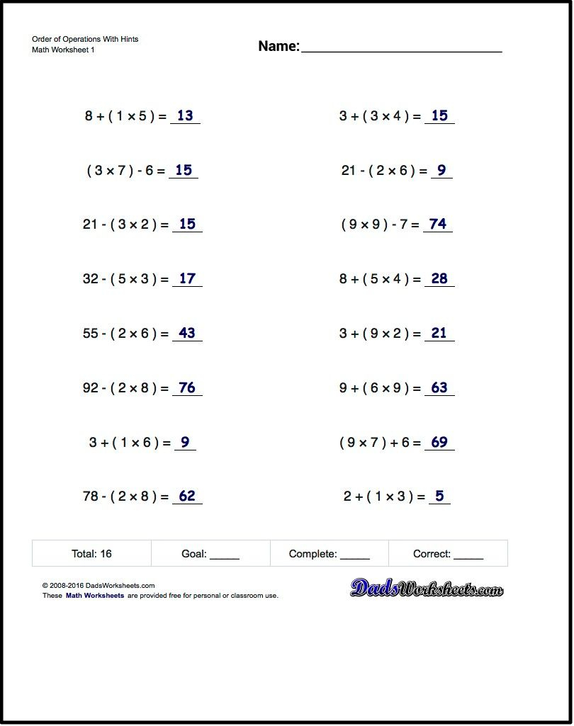 Order Of Operations Puzzle Game Pemdas Practice Worksheets For 5Th Grade