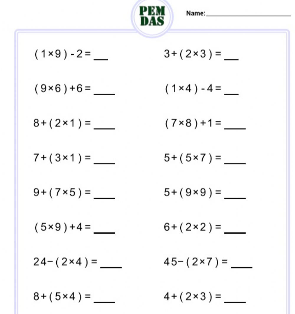 Order Of Operations With Parentheses Worksheet Order Of Operations