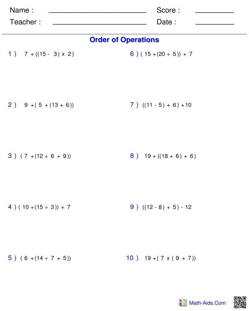 Order Of Operations Worksheets Order Of Operations Worksheets For Practice