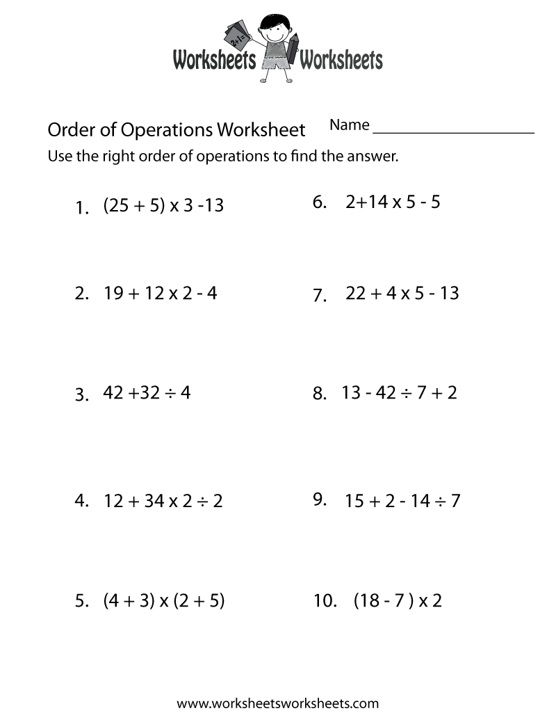 Orders Of Operation Worksheet