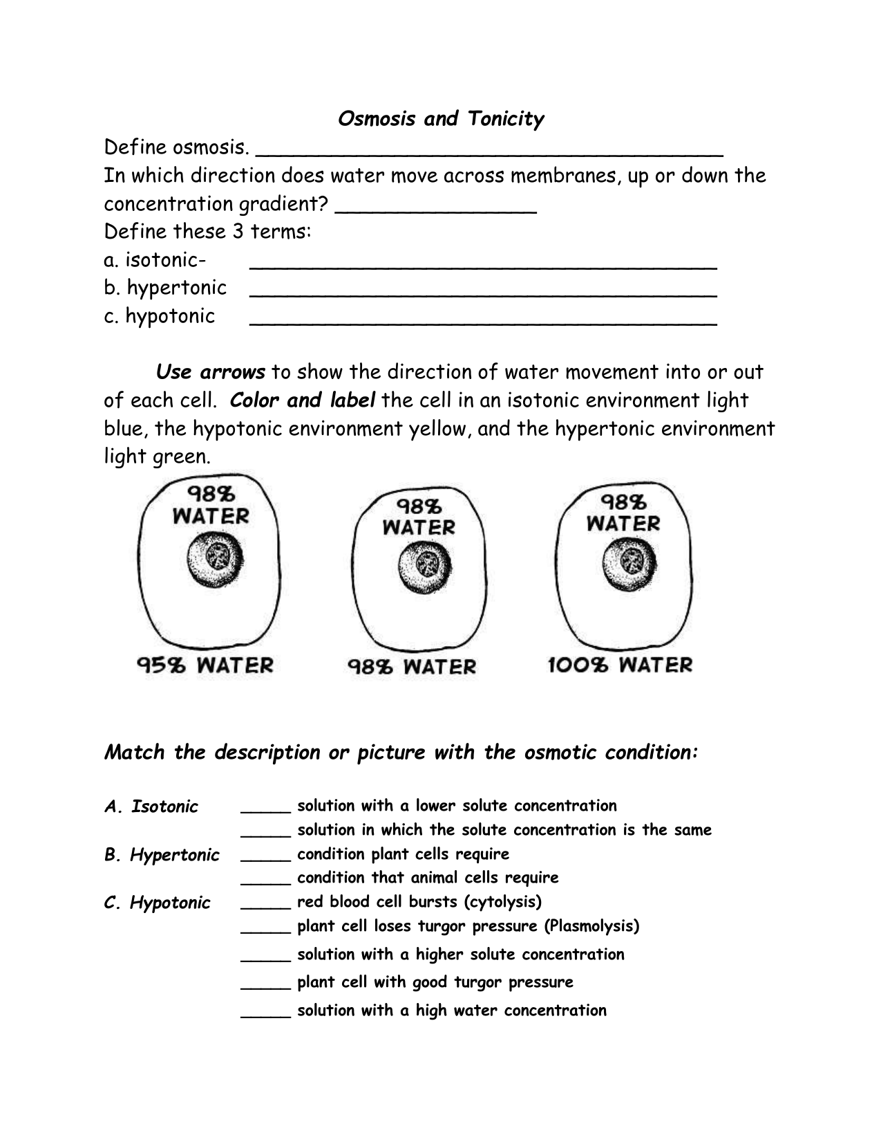 Osmosis And Tonicity Worksheets