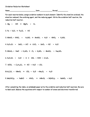 Oxidation Reduction Worksheet Answers Zipworksheet Com