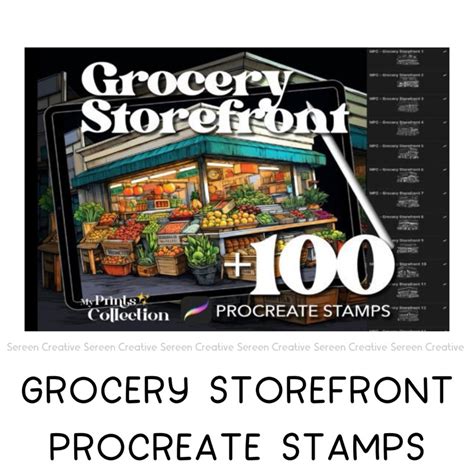 P805 Procreate Grocery Storefront Stamps Grocery Stores Stamp Groceries Shop Grocery Exterior