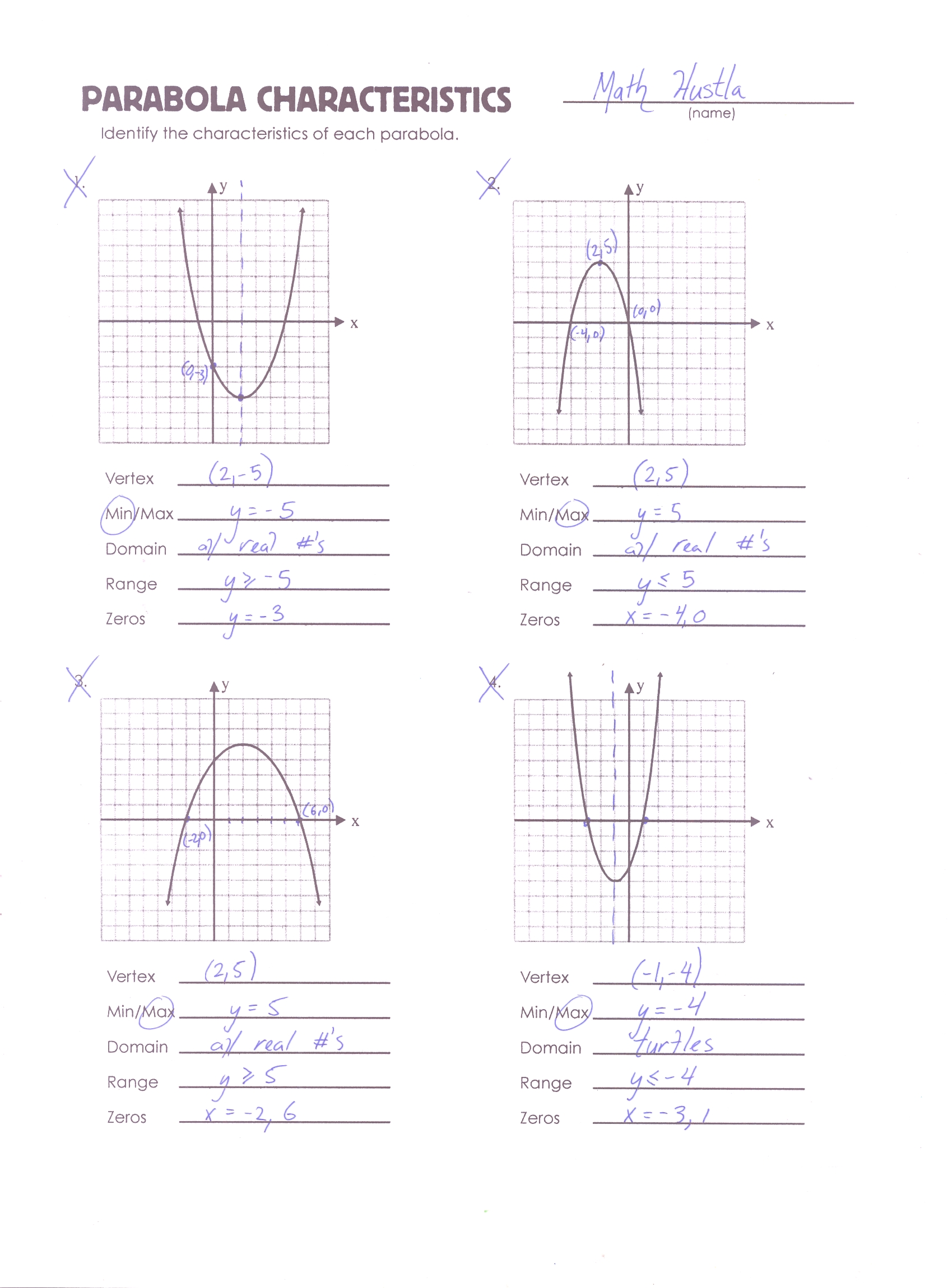 Parabola Review Worksheet Graphing Parabolas Graphing Worksheets